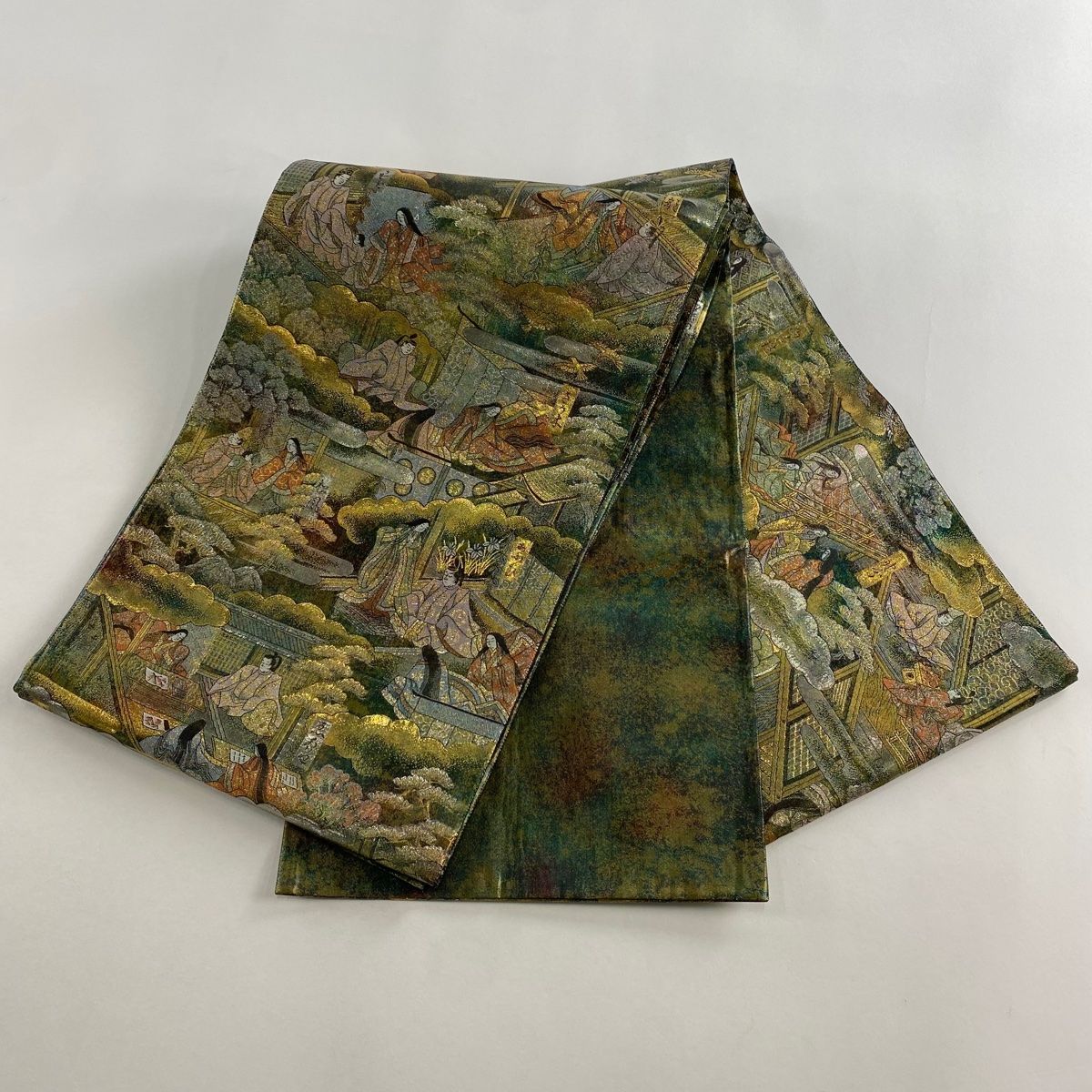  袋帯 源氏物語絵巻 箔 金色 お太鼓柄 正絹 袋帯 帯