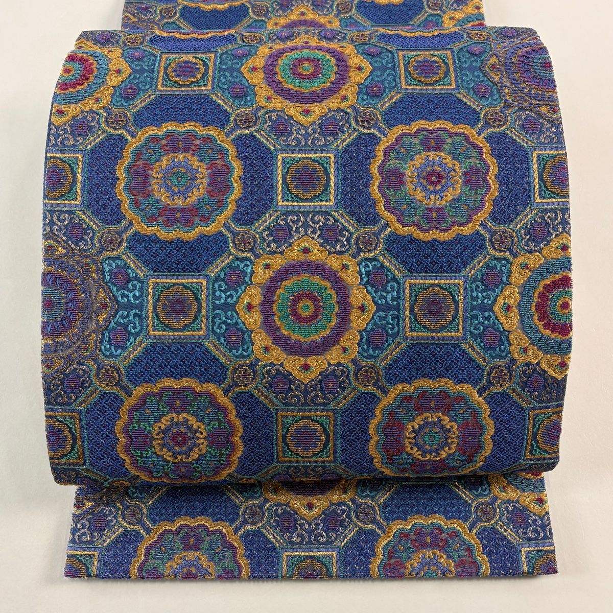 袋帯 やまと 蜀江華文 金糸 箔 青紫 六通 正絹