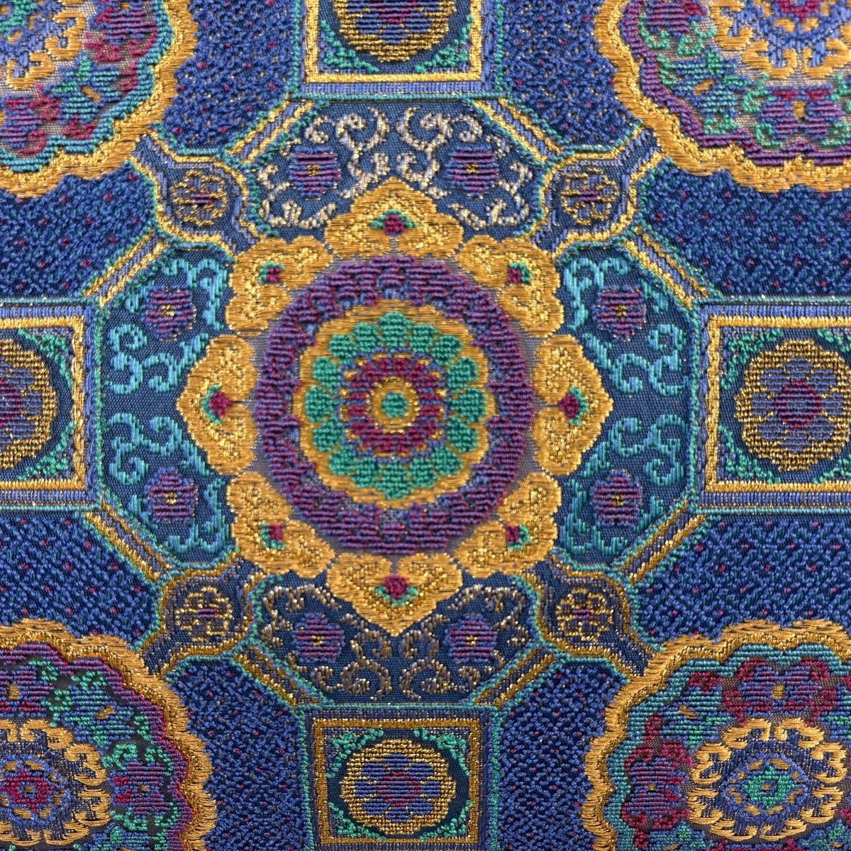 袋帯 やまと 蜀江華文 金糸 箔 青紫 六通 正絹