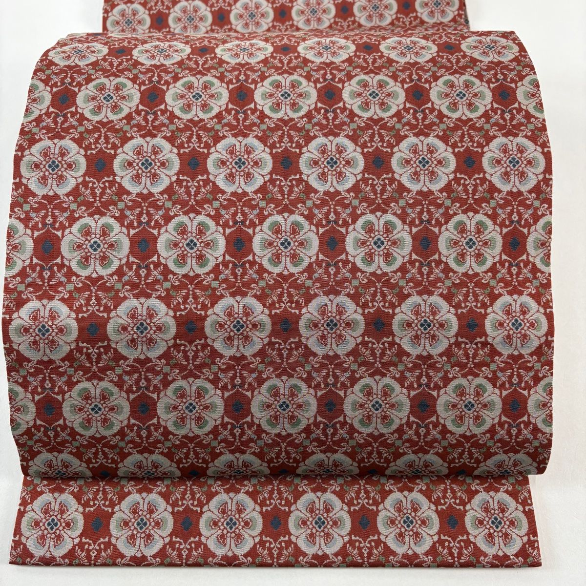 開き名古屋帯 龍村美術織物 証紙 花 鳥 赤 正絹