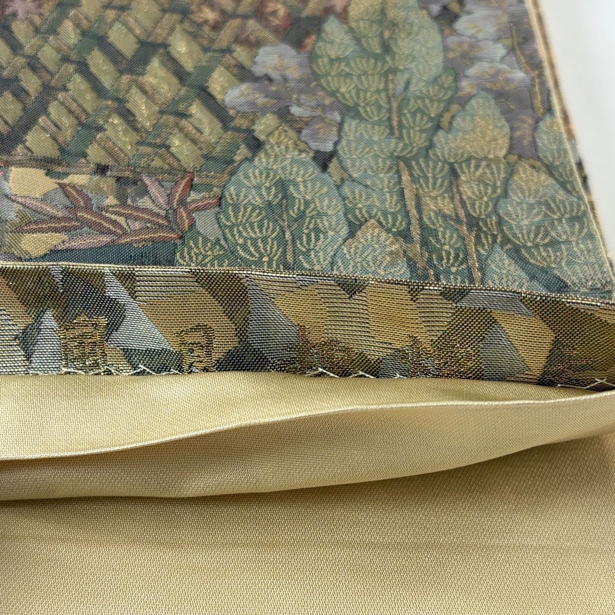  袋帯 証紙 建物 風景 金糸 箔 金色 六通 正絹 袋帯 帯