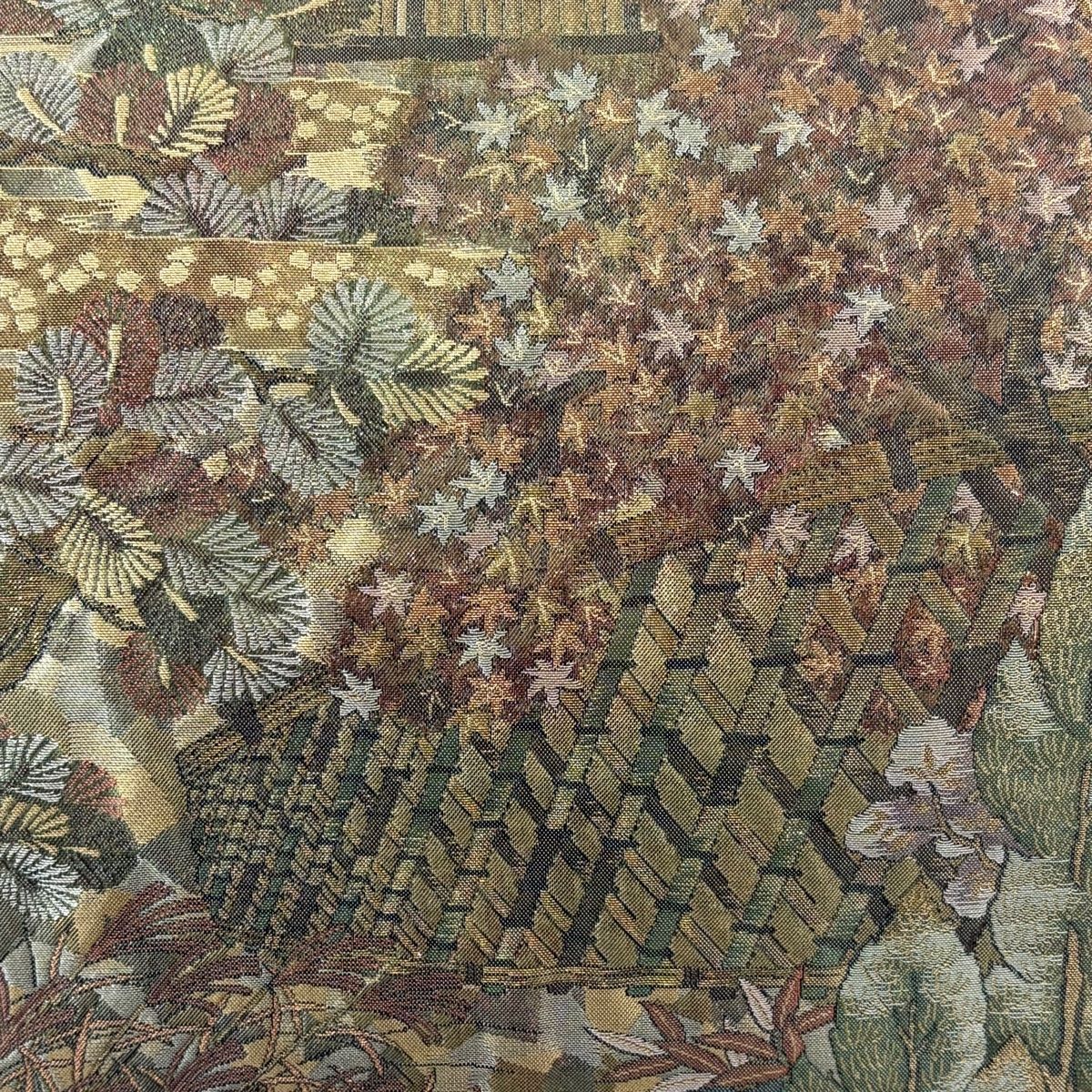 袋帯 証紙 建物 風景 金糸 箔 金色 六通 正絹