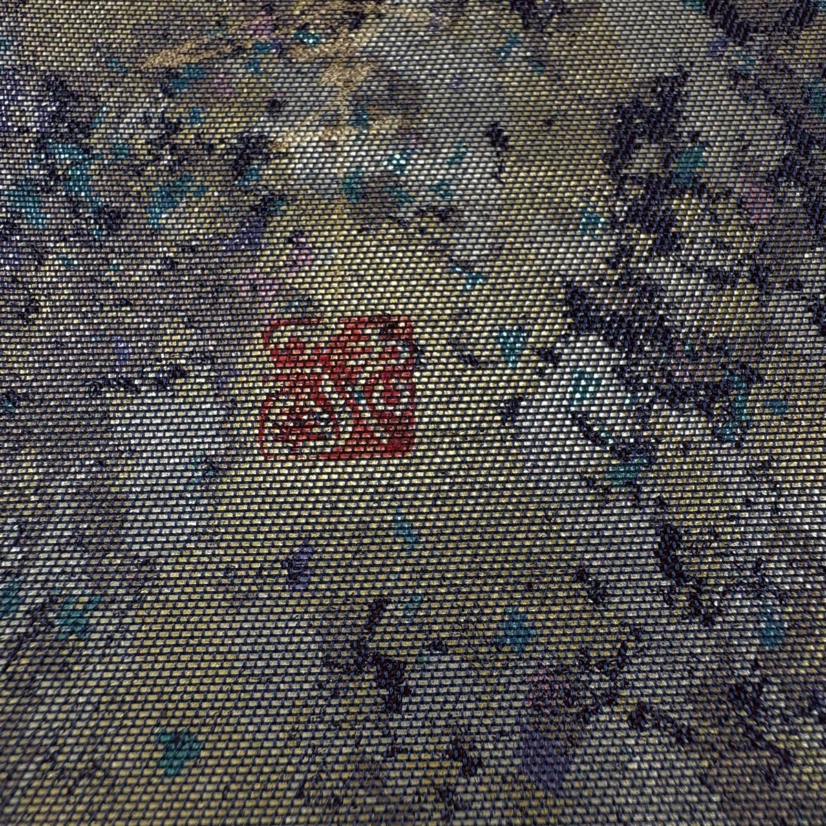  袋帯 牡丹 萩 金彩 螺鈿 焦茶色 お太鼓柄 正絹 袋帯 帯