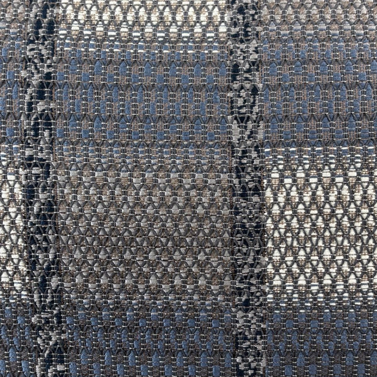 袋帯 やまと 格子 幾何学模様 銀糸 青灰色 全通 正絹