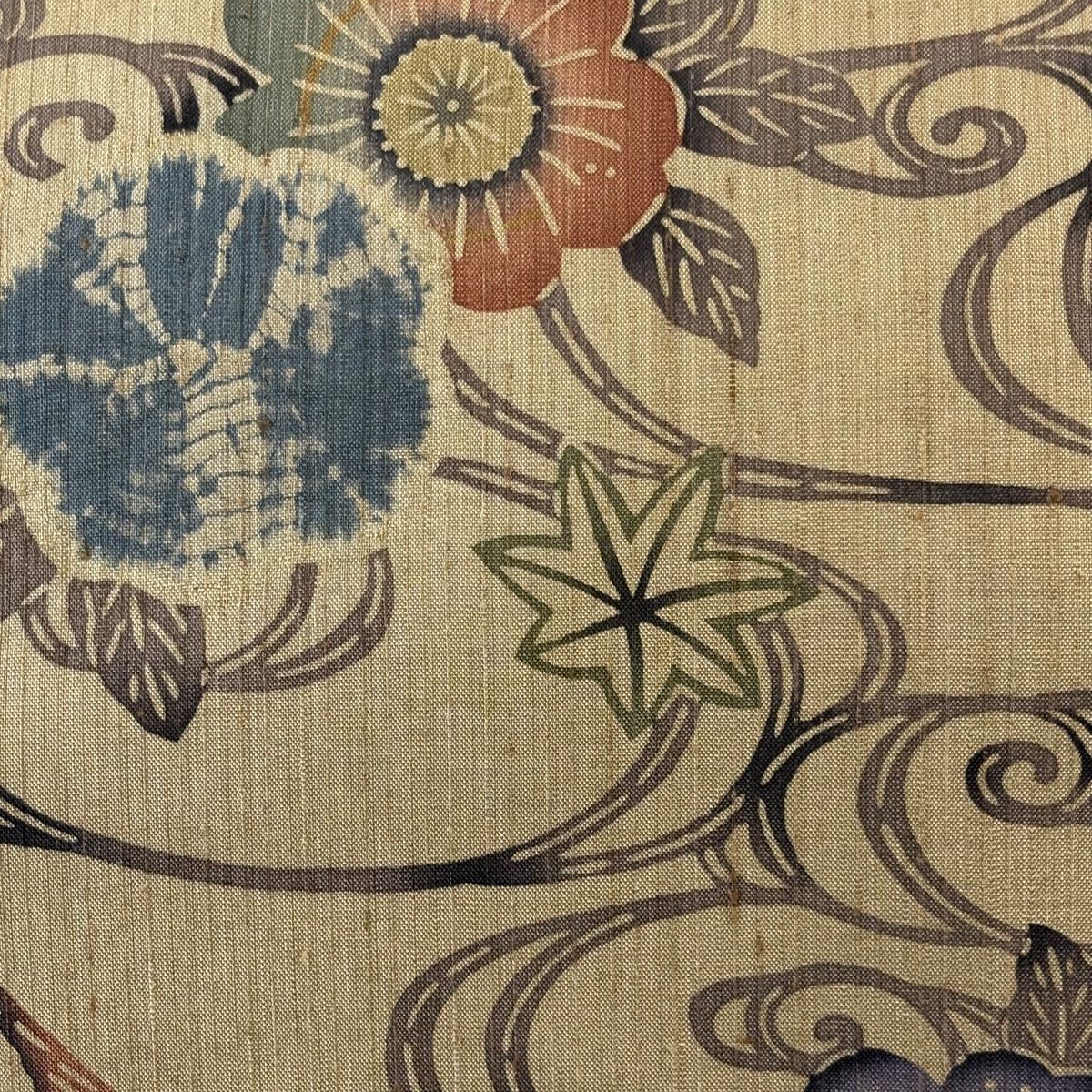 名古屋帯 紬地 やまと 草花 燕 絞り 茶色 正絹