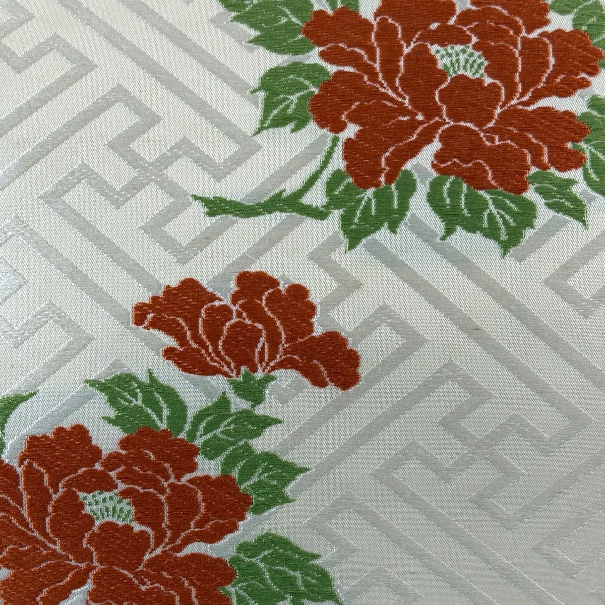 名古屋帯 人間国宝 喜多川平朗 牡丹 檜垣文 唐織 クリーム 正絹