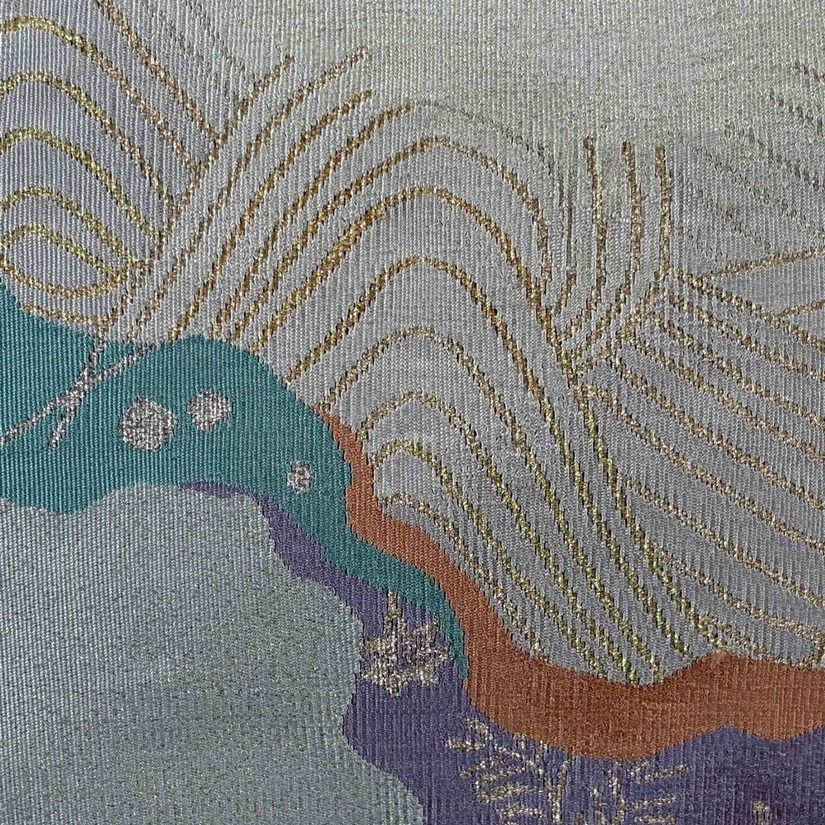 名古屋帯 証紙 道長取 波 金銀糸 綴れ 水色 正絹