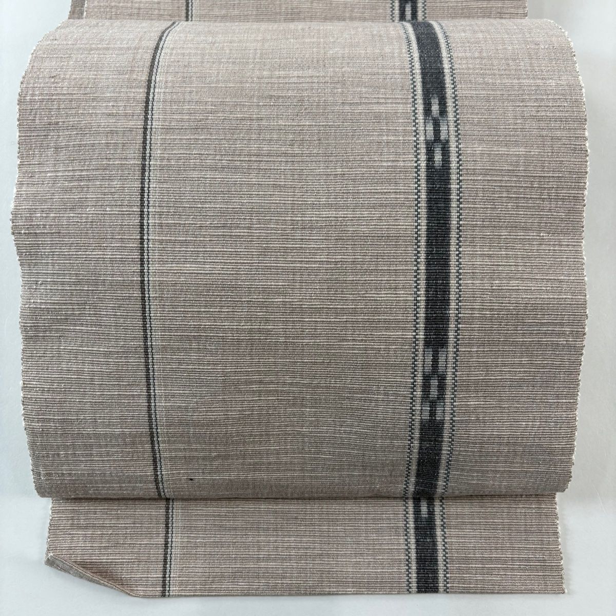 名古屋帯 証紙 八重山ミンサー 八寸名古屋帯 松葉仕立て 縞模様 幾何学模様 薄茶色 綿