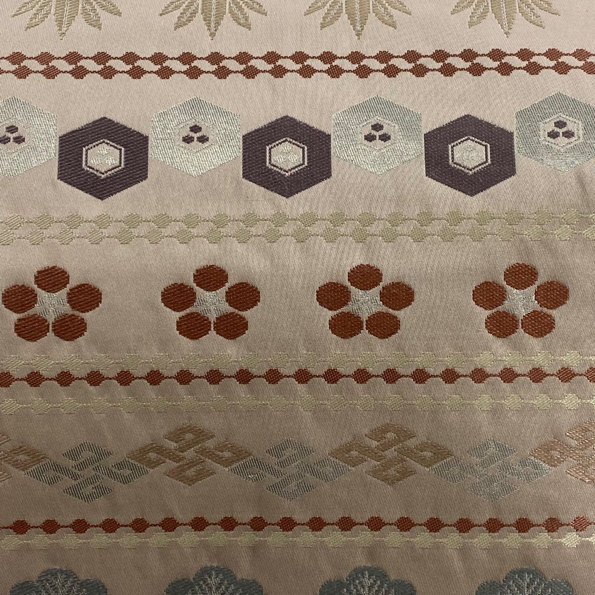 名古屋帯 川島織物 落款 松竹梅 七宝 箔 ピンクベージュ 正絹