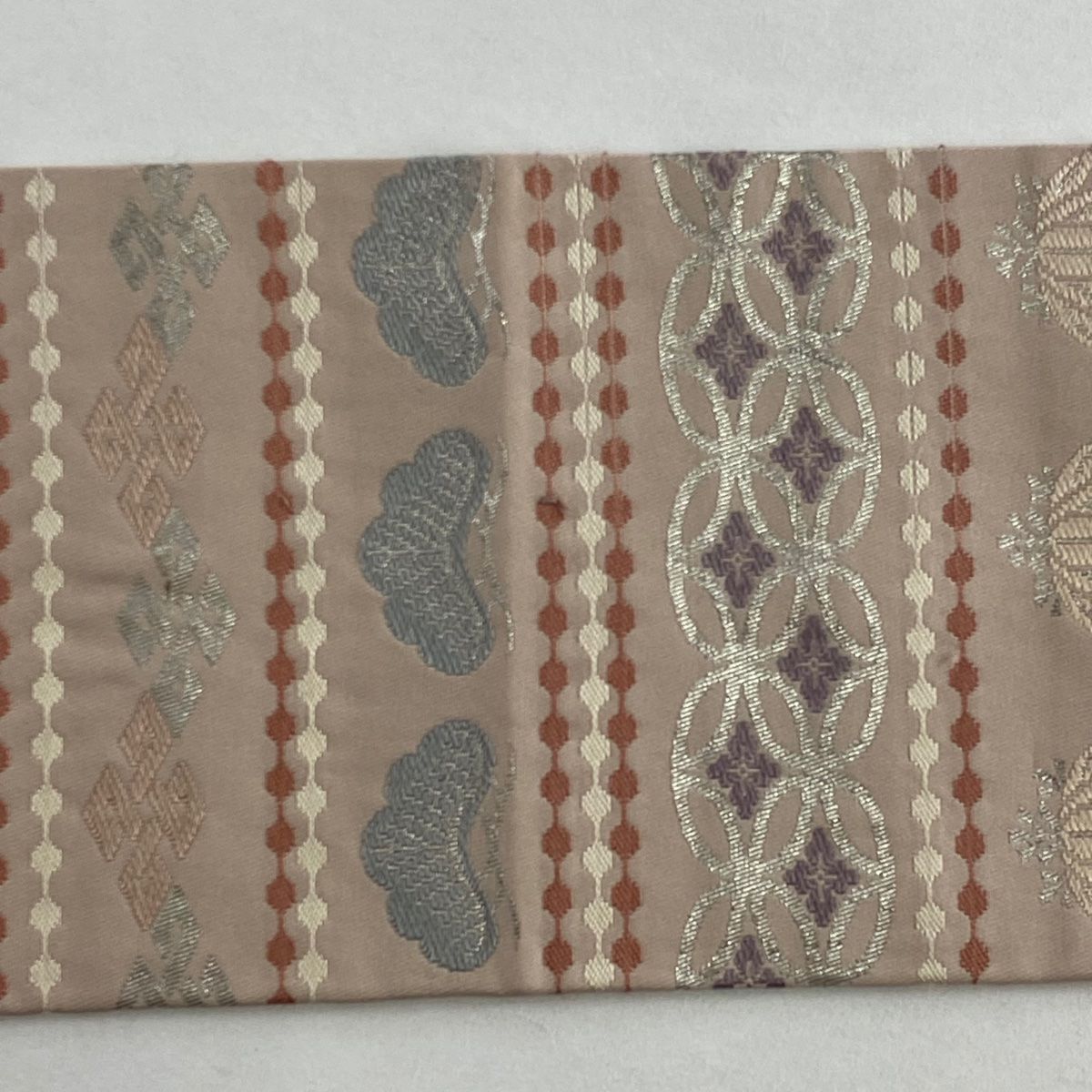  名古屋帯 川島織物 落款 松竹梅 七宝 箔 ピンクベージュ 正絹 名古屋帯 帯