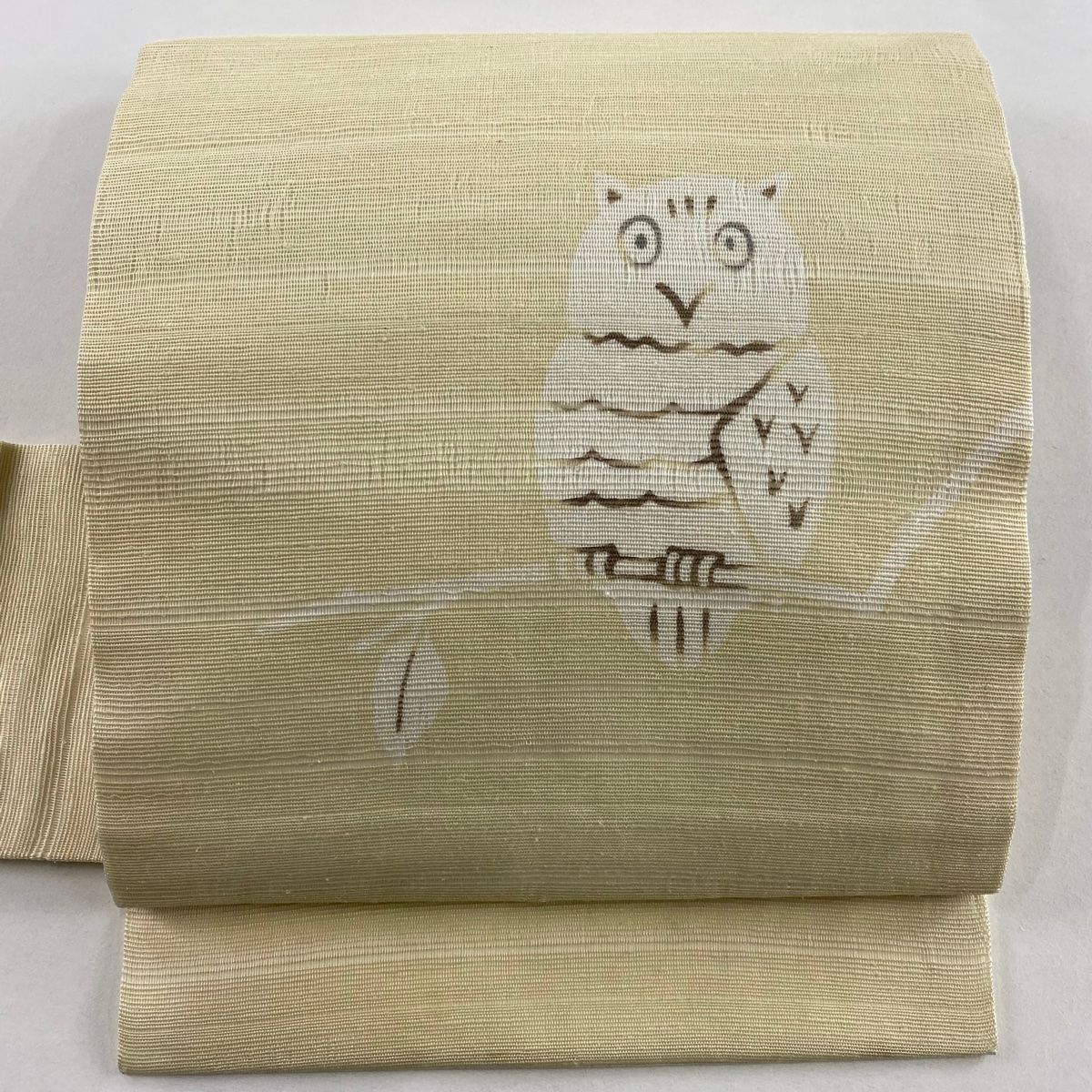 名古屋帯 夏帯 みみずく 枝葉 ベージュ 正絹