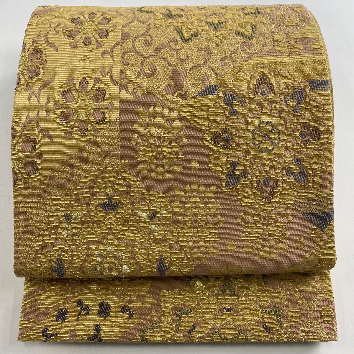 袋帯 華文 唐草 金銀糸 ピンクベージュ お太鼓柄 正絹