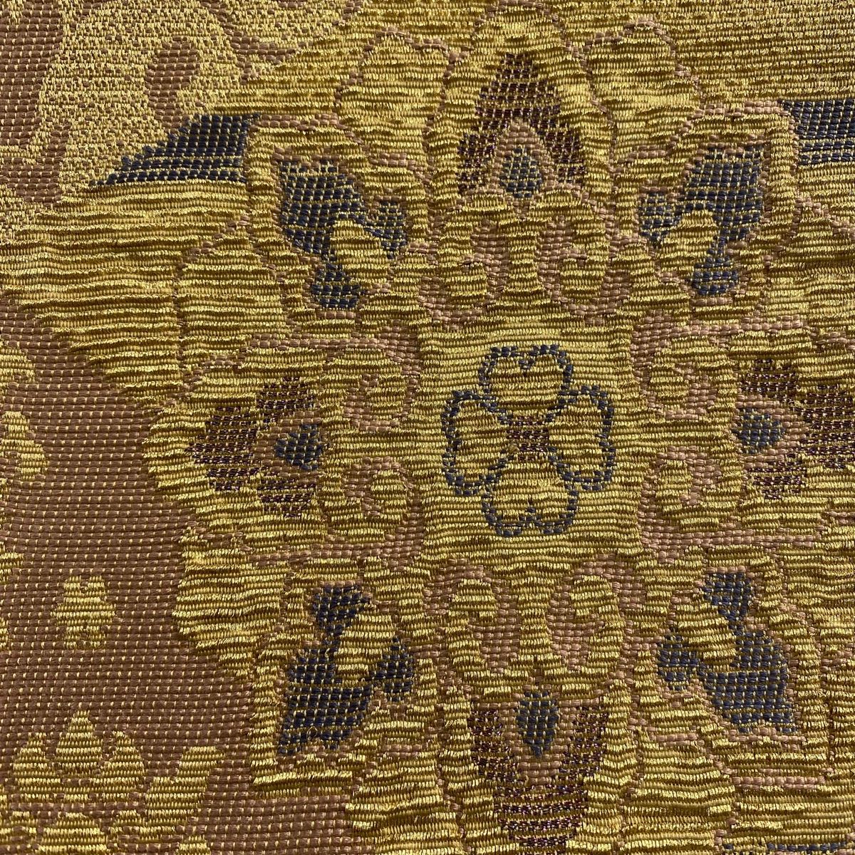 袋帯 華文 唐草 金銀糸 ピンクベージュ お太鼓柄 正絹