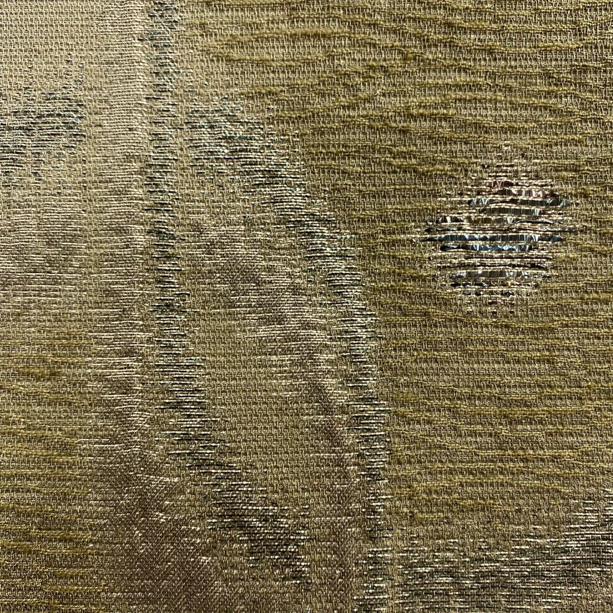 袋帯 幾何学模様 箔 鶯色 全通 正絹