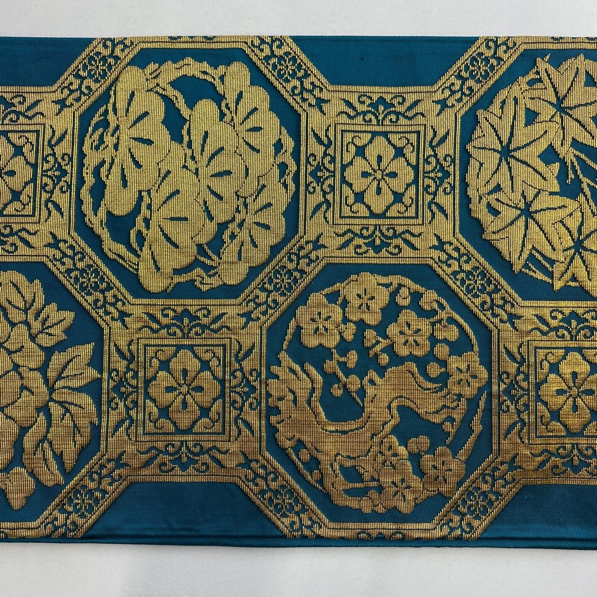  袋帯 綾錦箔天鵞絨 蜀江華文 箔 青緑 六通 正絹 袋帯 帯