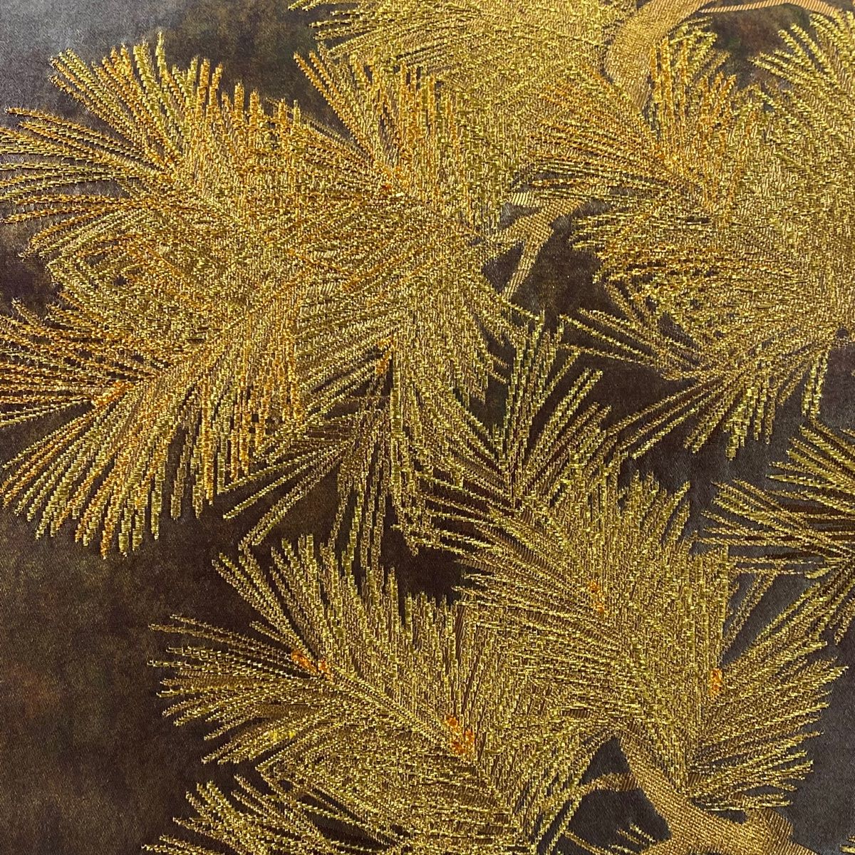 袋帯 落款 関西仕立て 松 金糸 箔 金茶 六通 正絹