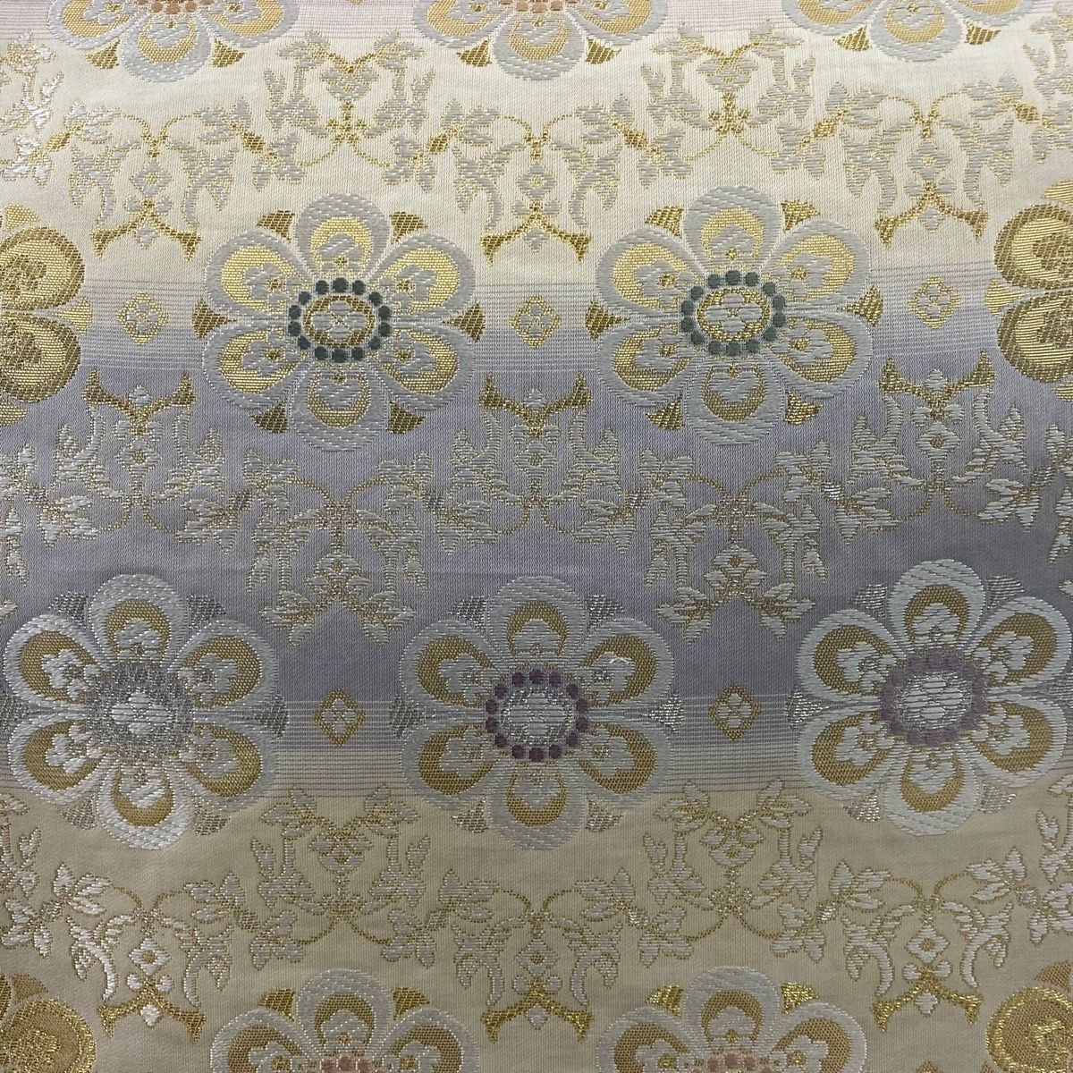 袋帯 花 花鳥 箔 金銀糸 クリーム 六通 正絹