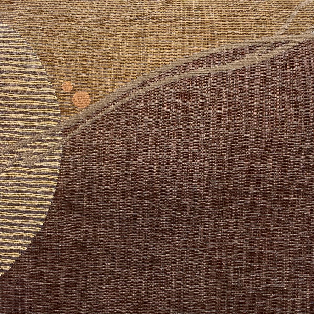 袋帯 じゅらく 落款 幾何学模様 金糸 茶紫 六通 正絹