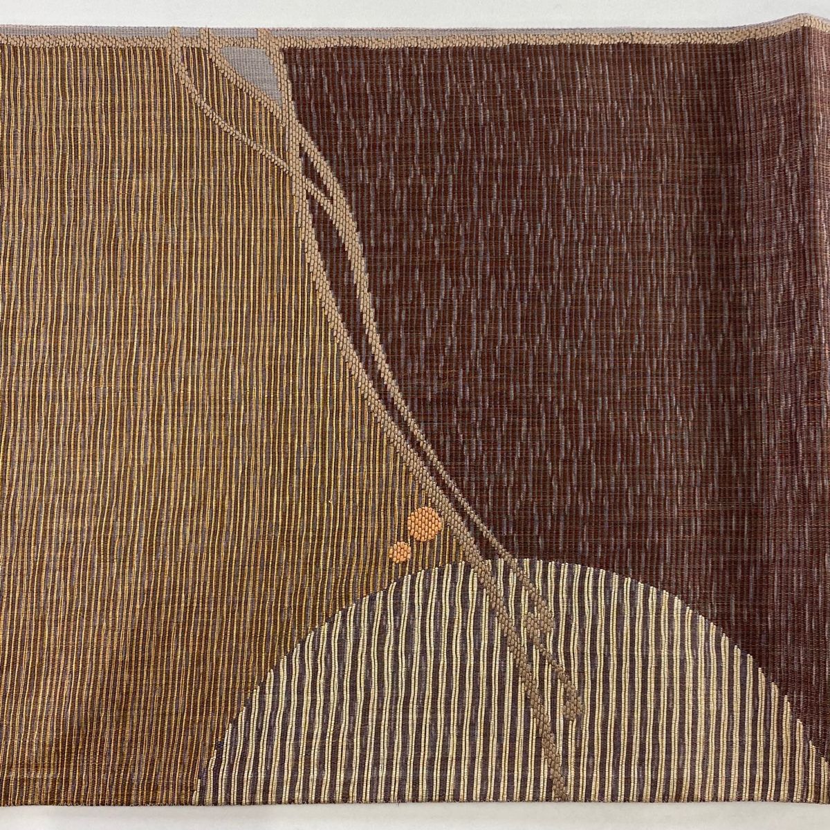  袋帯 じゅらく 落款 幾何学模様 金糸 茶紫 六通 正絹 袋帯 帯