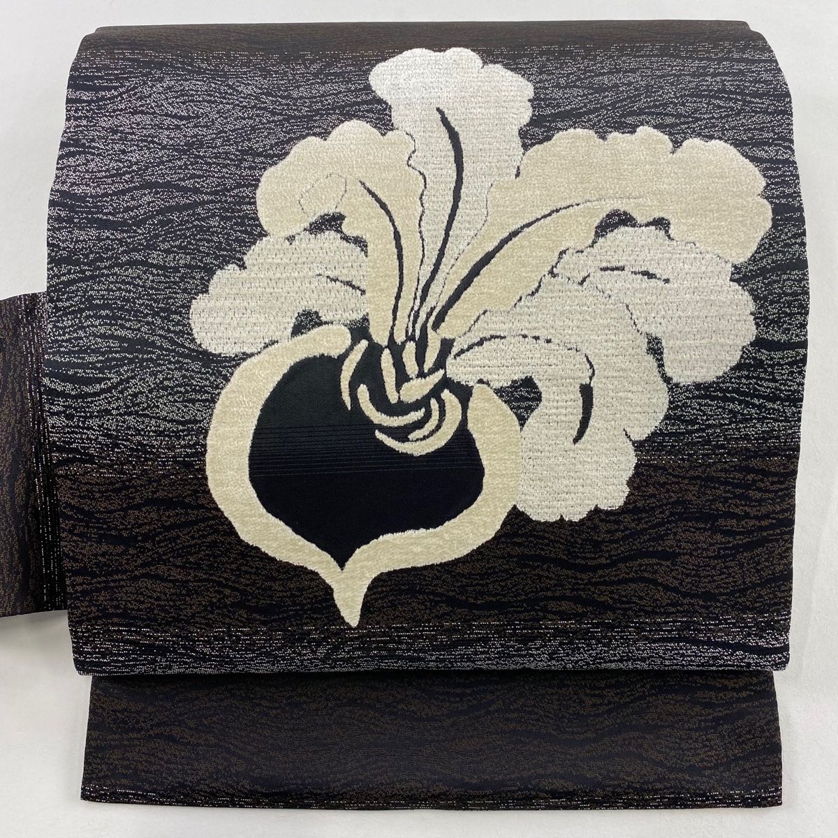 名古屋帯 落款 光蔵 野菜 茶紫 正絹