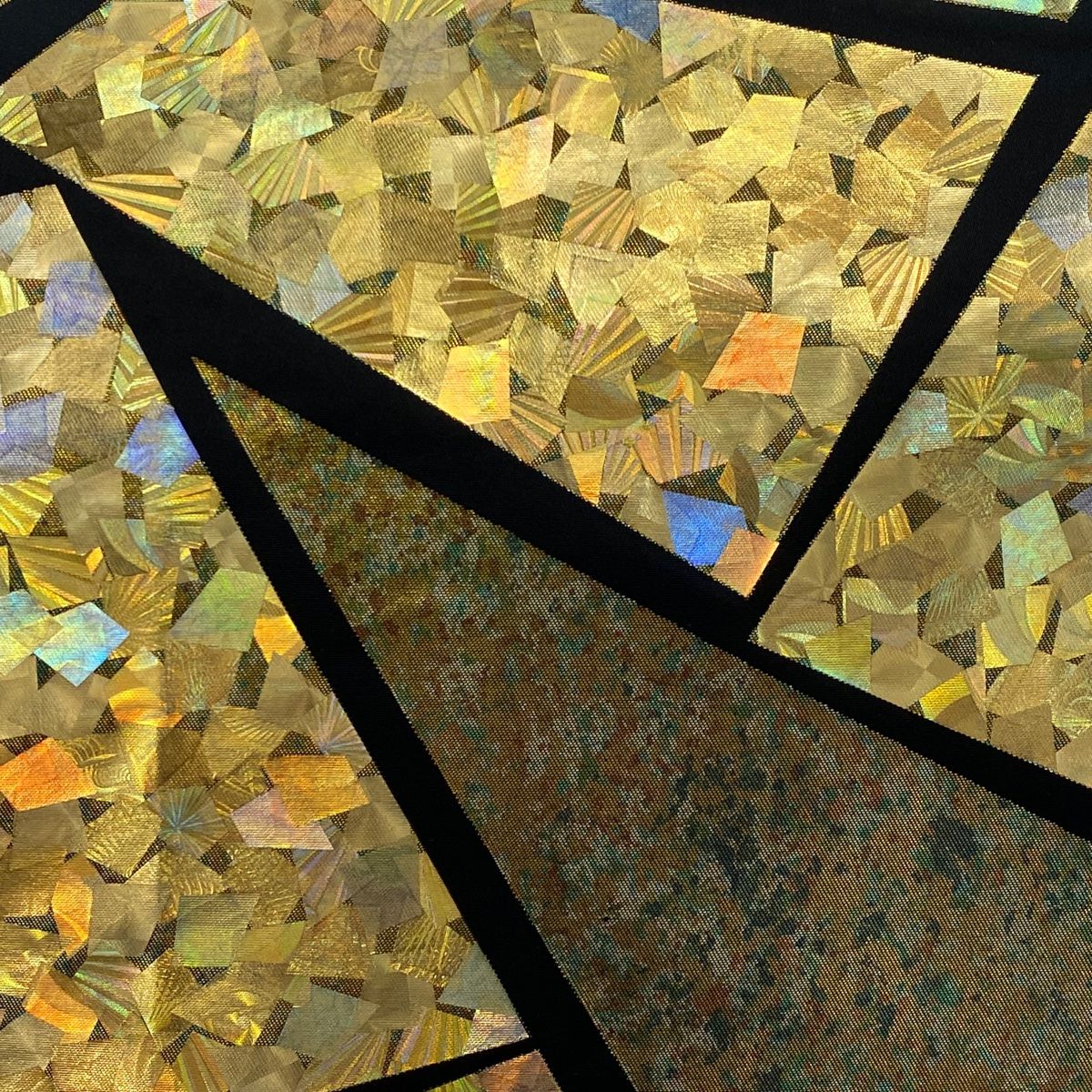 袋帯 幾何学模様 金彩 箔 金茶 六通 正絹