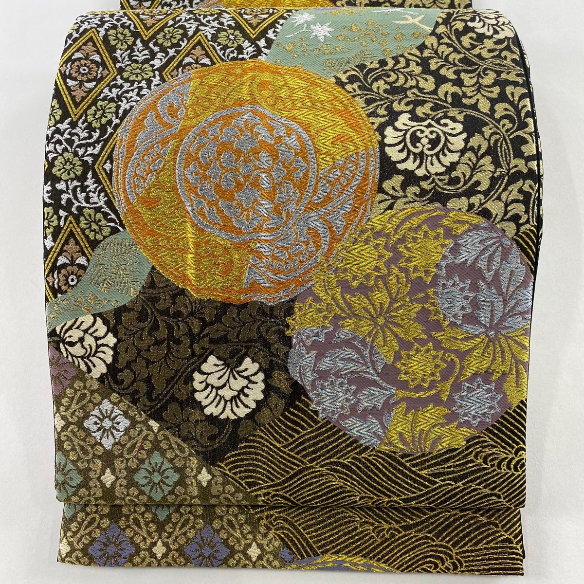 袋帯 花唐草 花菱 金銀糸 刺繍 金色 六通 正絹