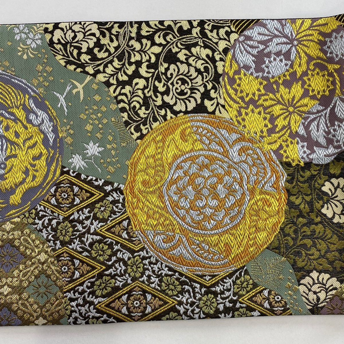  袋帯 花唐草 花菱 金銀糸 刺繍 金色 六通 正絹 袋帯 帯