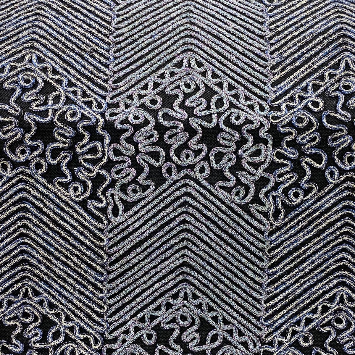 袋帯 落款 無月 幾何学模様 箔 黒 全通 正絹