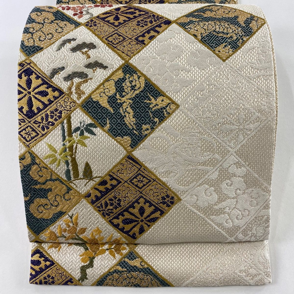 袋帯 松竹梅 龍 金糸 クリーム 六通 正絹