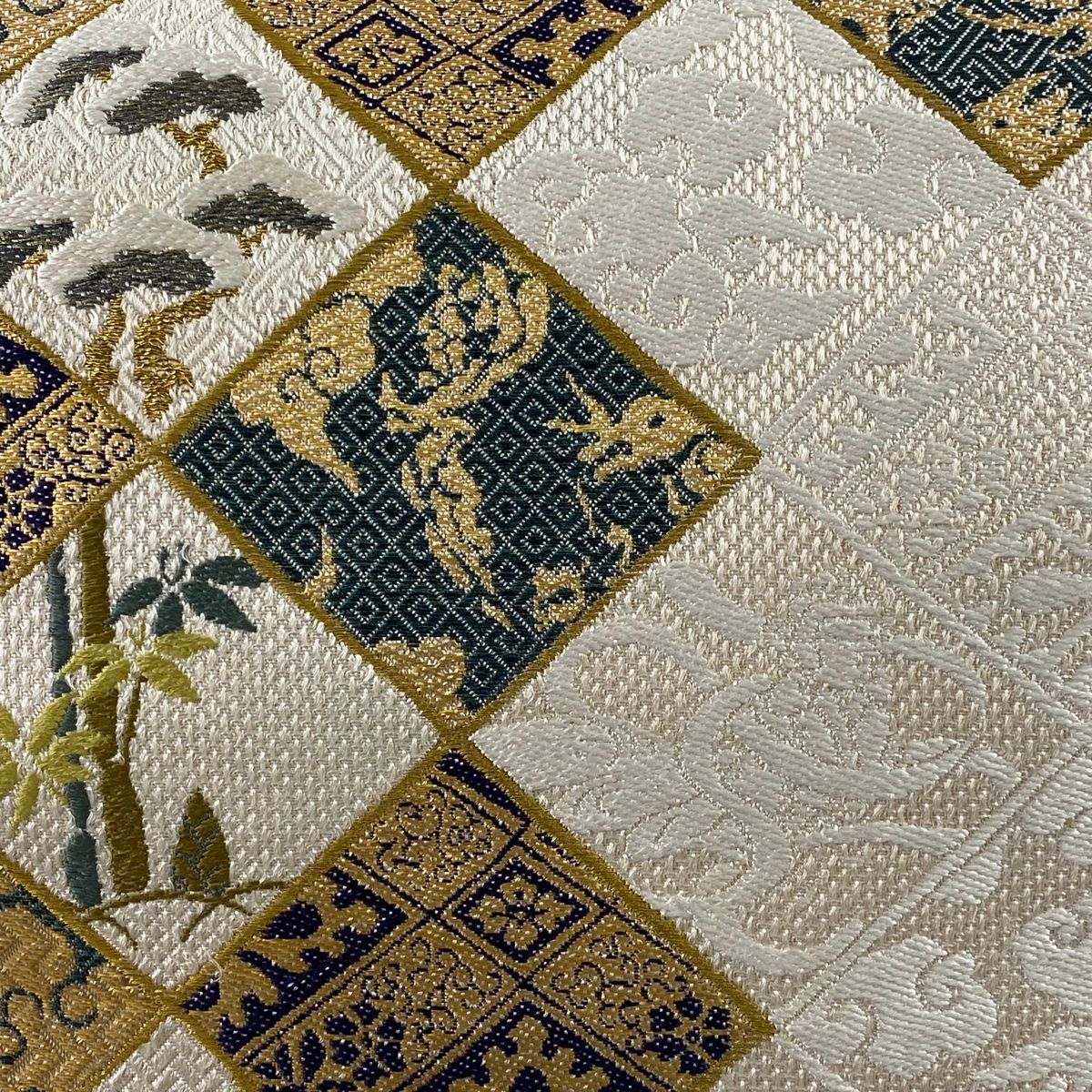 袋帯 松竹梅 龍 金糸 クリーム 六通 正絹
