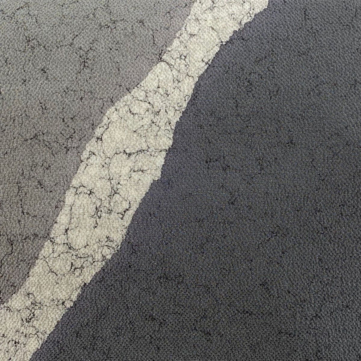 名古屋帯 落款 村上一光 幾何学模様 縮緬 灰色 正絹