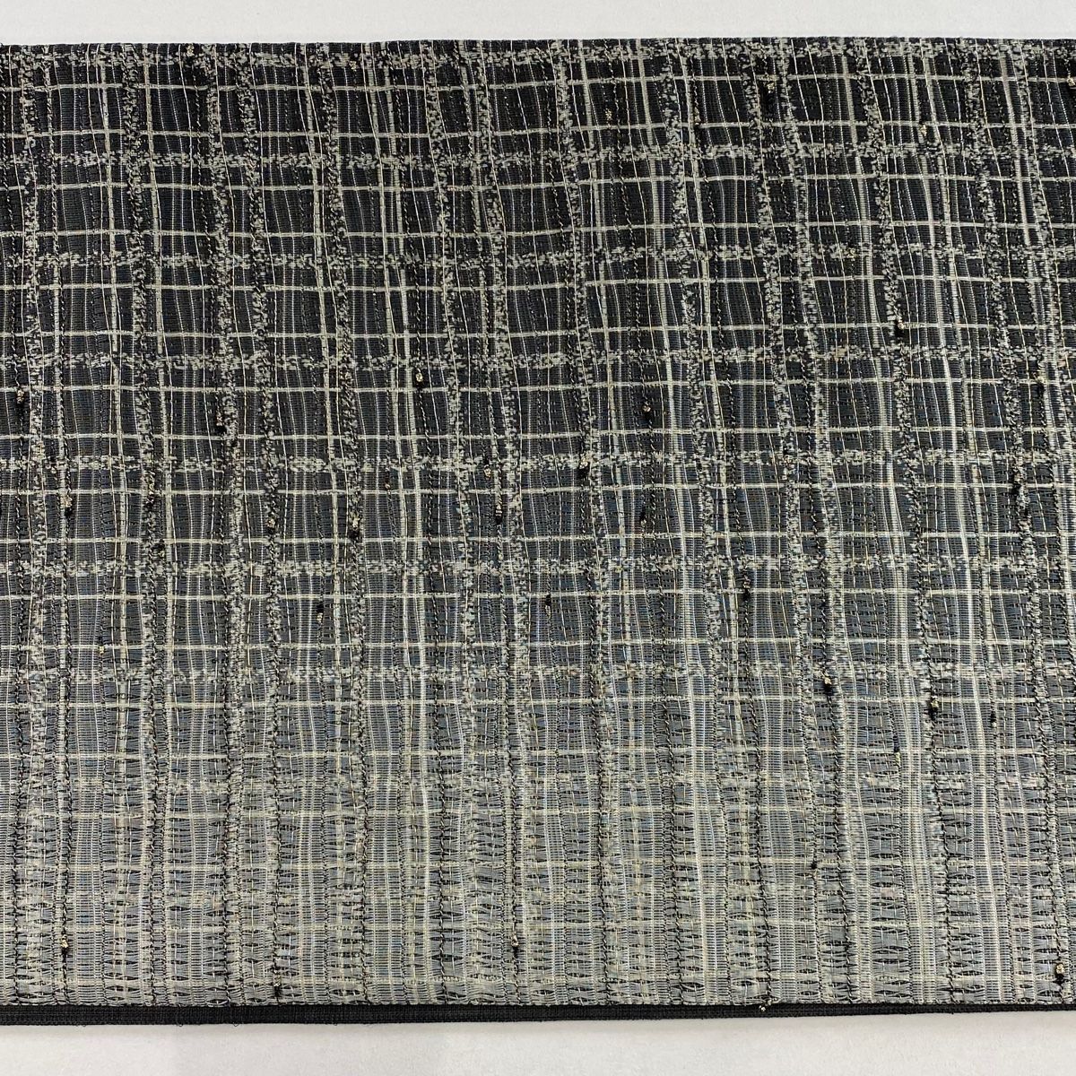  袋帯 格子 金糸 箔 灰色 全通 正絹 袋帯 帯