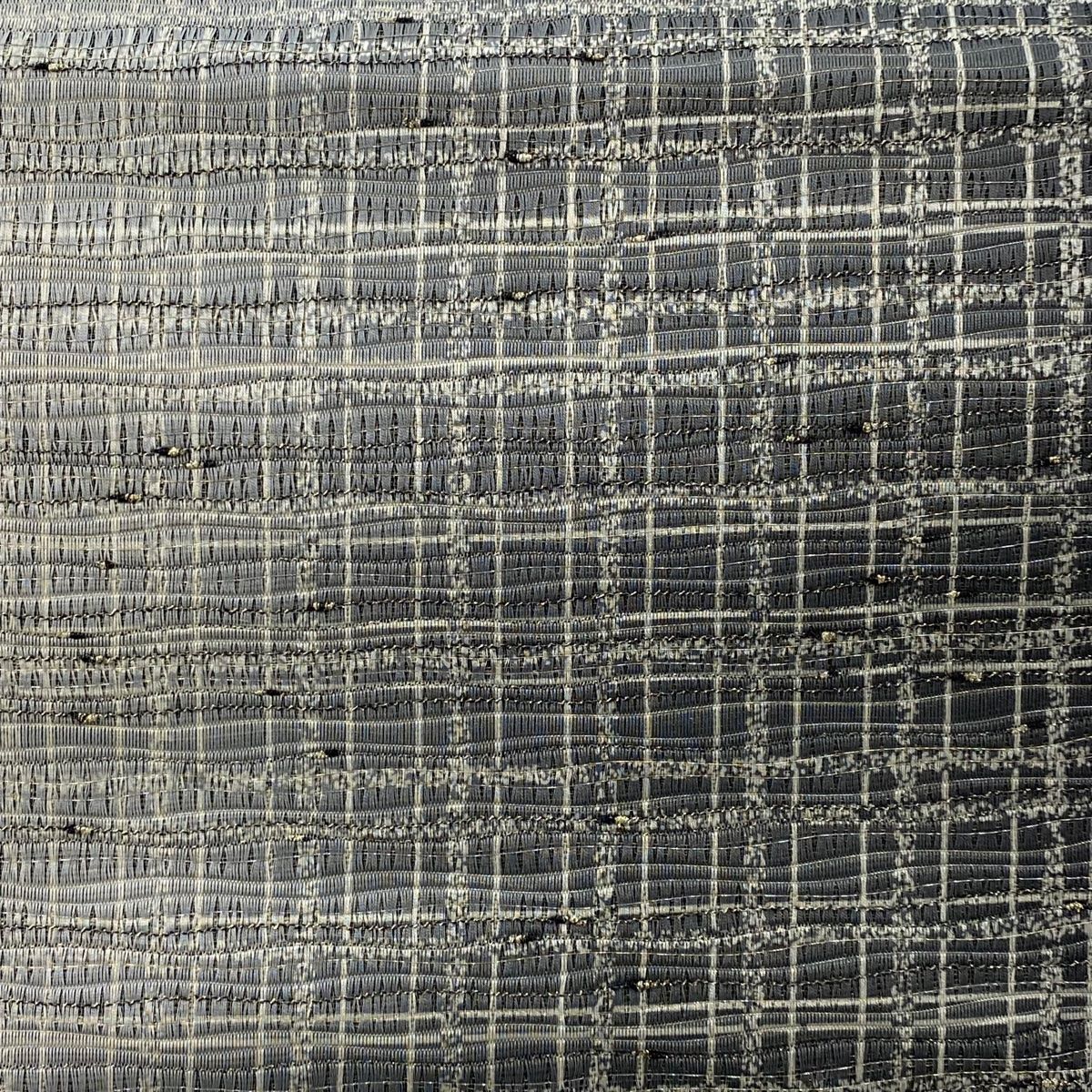 袋帯 格子 金糸 箔 灰色 全通 正絹