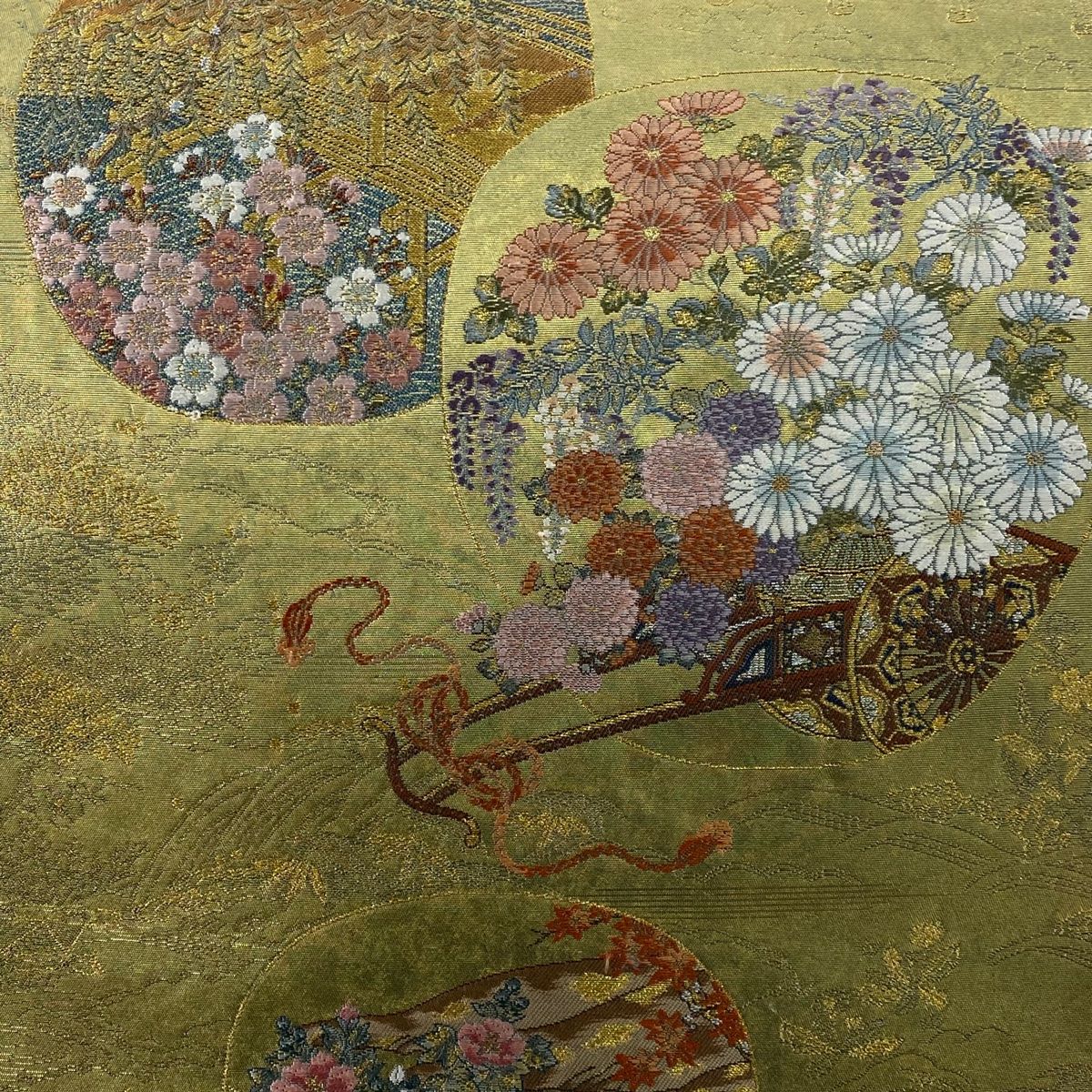 袋帯 名品 長嶋成織物 落款 証紙 本金箔 瀞金錦 花車 橋 金糸 箔 金色