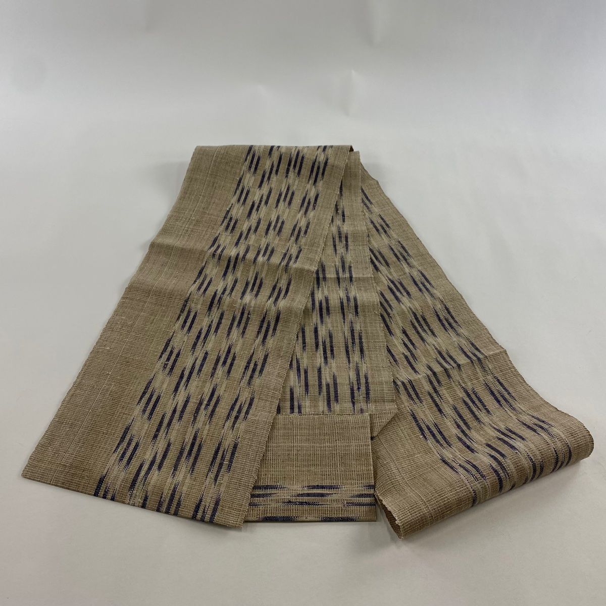  名古屋帯 松葉仕立て 八寸名古屋帯 夏帯 紬地 縞 薄茶色 正絹 名古屋帯 帯