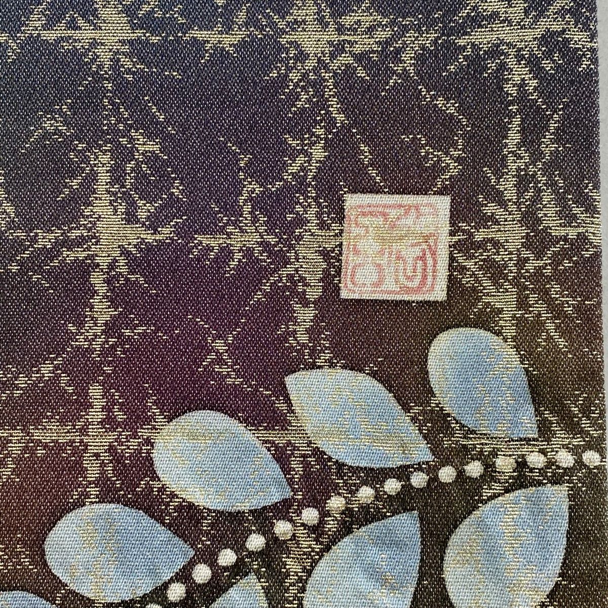  袋帯 落款 辻が花 金糸 箔 緑 お太鼓柄 正絹 袋帯 帯