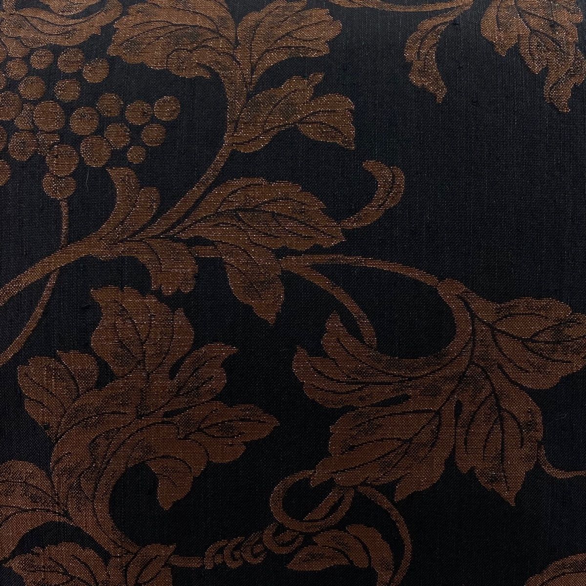 袋帯 関西仕立て 紬地 葡萄唐草 銀糸 黒 六通 正絹