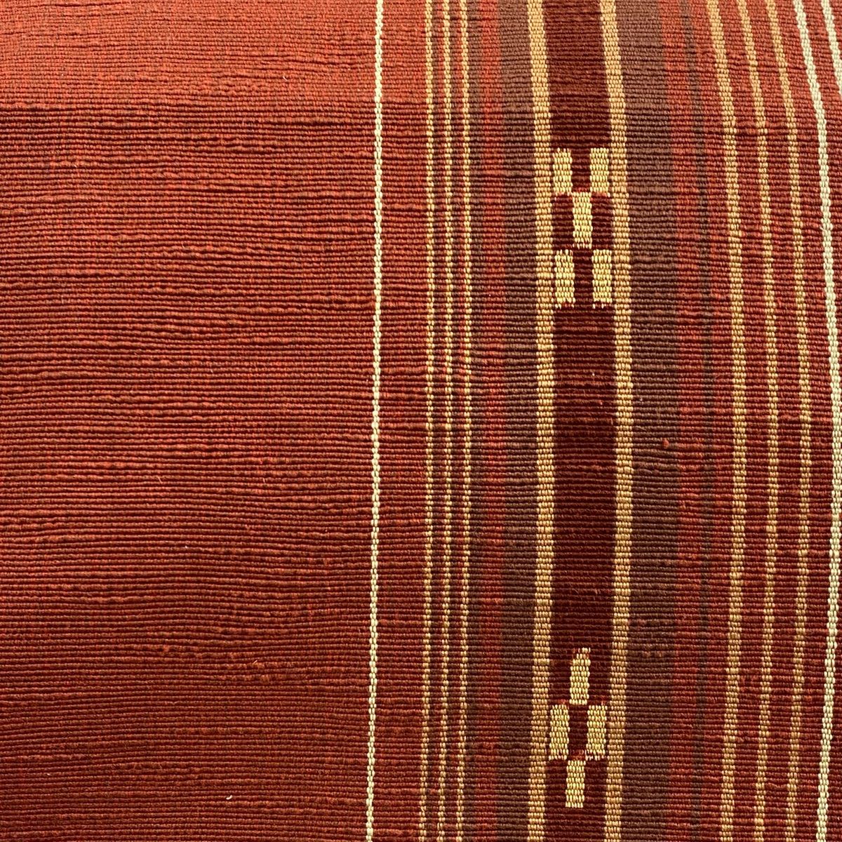 名古屋帯 松葉仕立て 八寸名古屋帯 縞 幾何学 赤茶 正絹