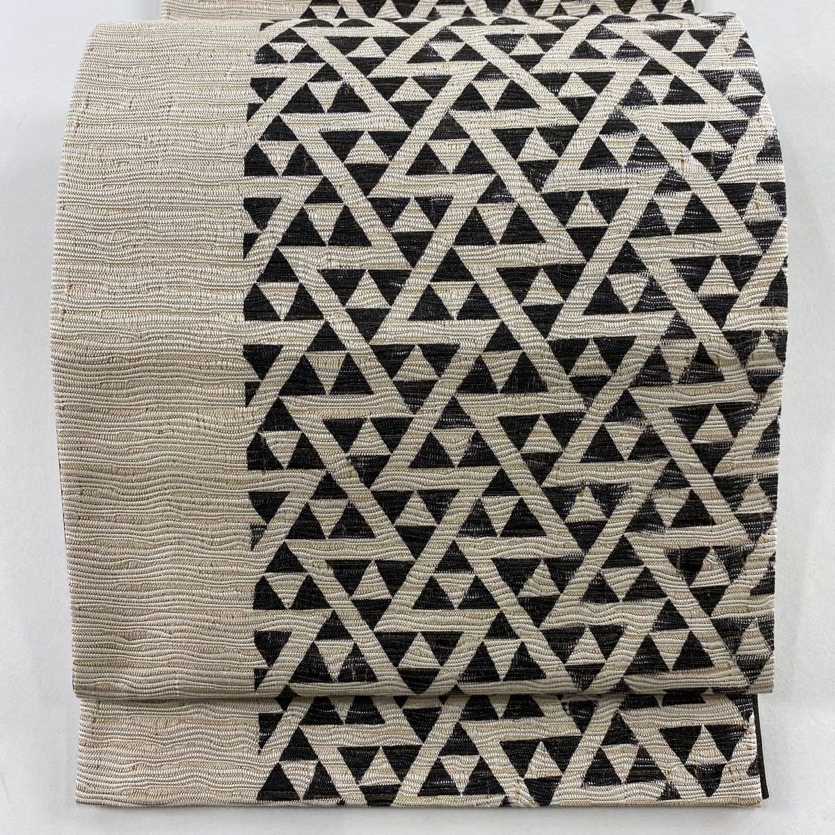 袋帯 本泥染袋帯 幾何学 金通し 箔 クリーム 全通 正絹