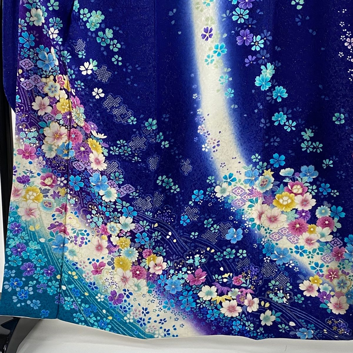 振袖 身丈164 cm 裄丈65 5 M 袷 袋帯フルセット 桜 草花 金糸 銀通し 青 正絹