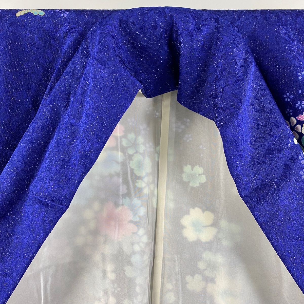  振袖 身丈164 cm 裄丈65 5 M 袷 袋帯フルセット 桜 草花 金糸 銀通し 青 正絹 振袖 着物