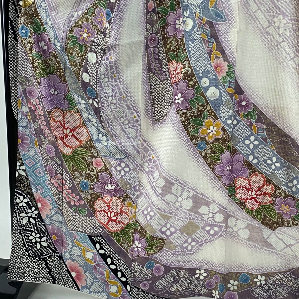 振袖 身丈164 cm 裄丈68 5 L 袷 袋帯フルセット 草花 熨斗 絞り 金彩 薄紫 正絹