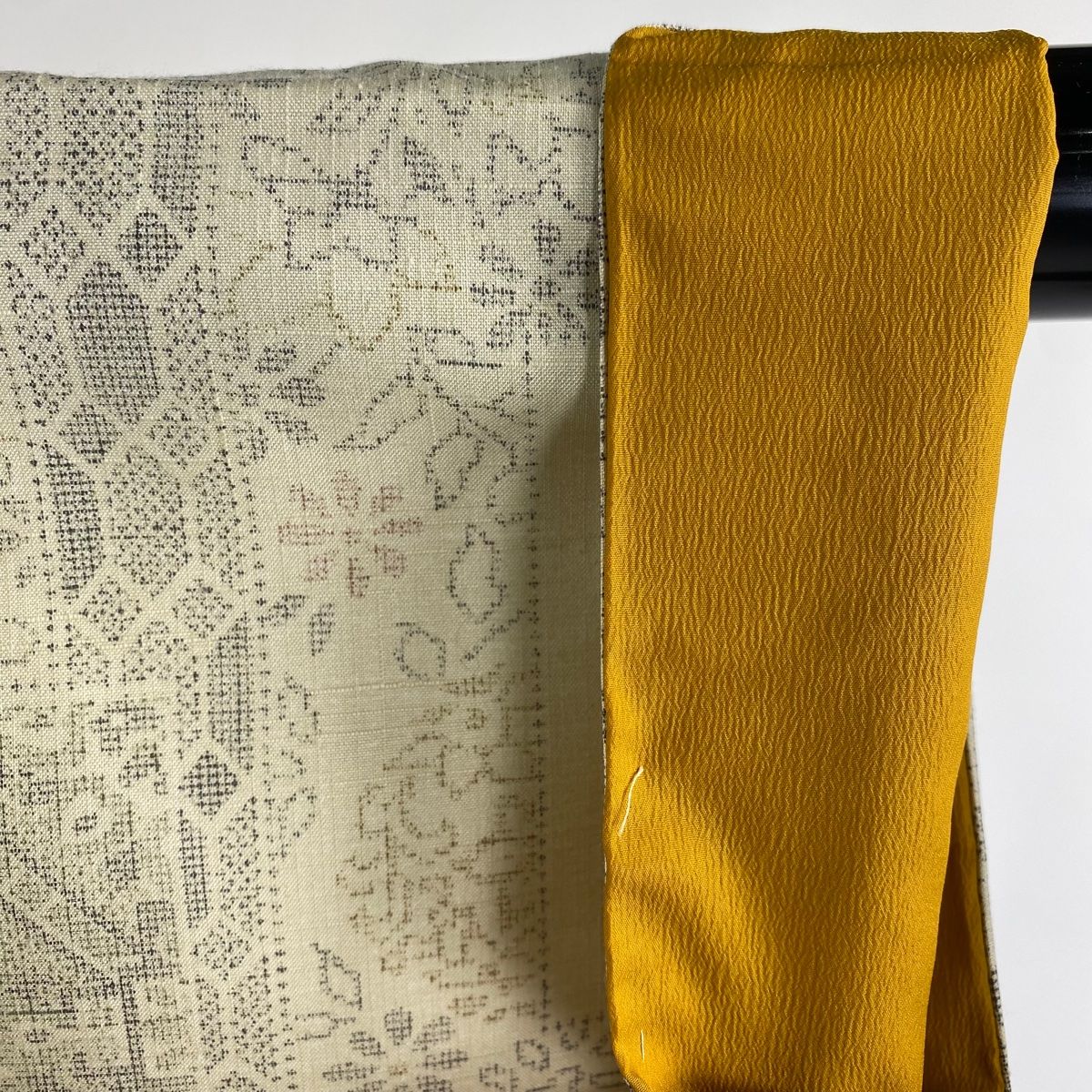  紬 身丈165 cm 裄丈67 M 袷 袋帯セット 証紙 華文 草花 ベージュ 正絹 秀品 紬 着物