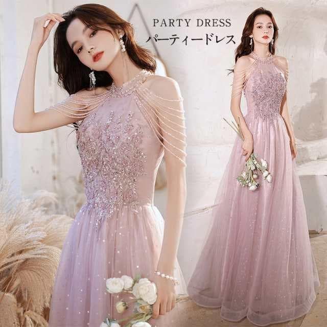 ピンク Ｌサイズ レディース パーティードレス 結婚式ドレス Aライン 大きめ 体型カバー ゆったり