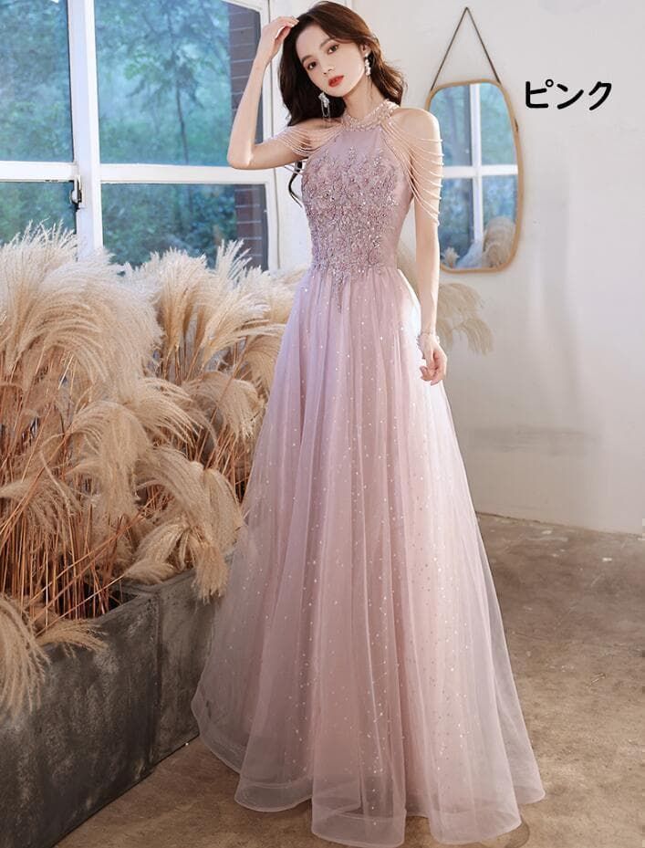 ピンク Lサイズ レディース パーティードレス 結婚式ドレス Aライン 大きめ 体型カバー ゆったり