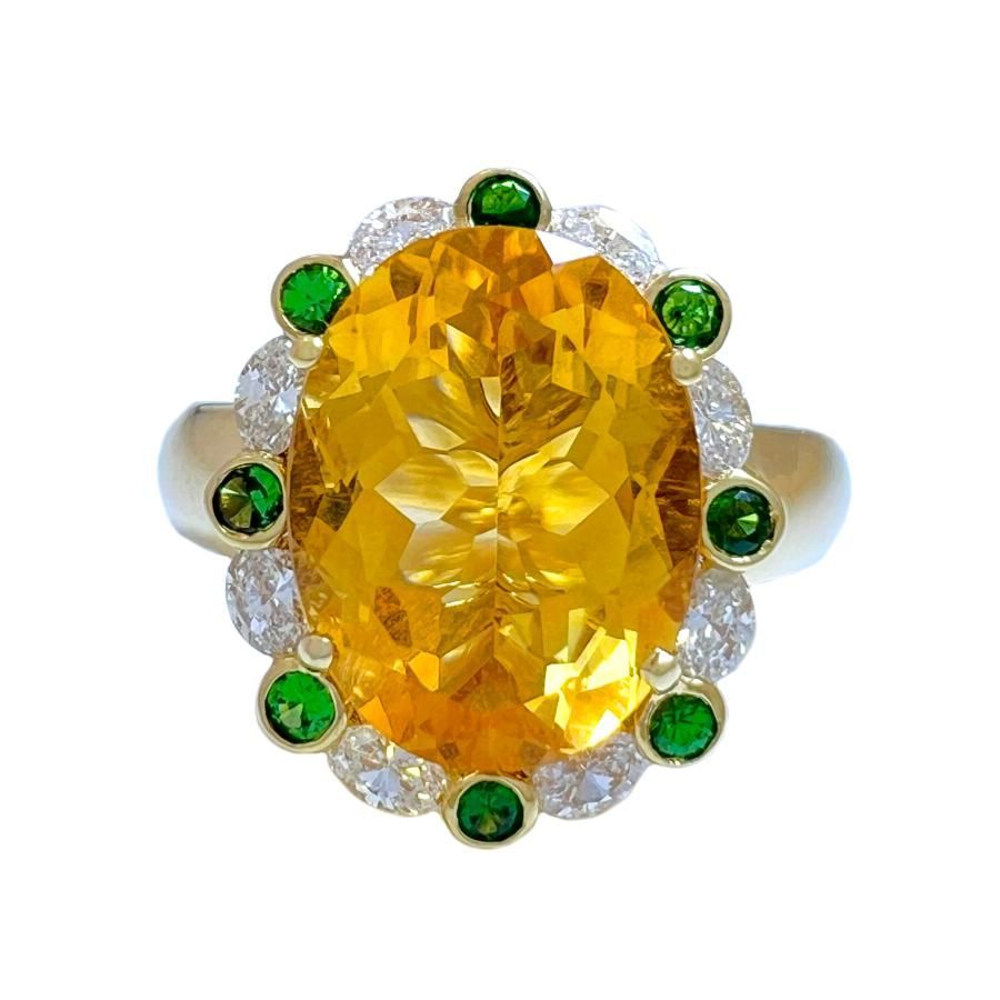 KARATI カラッチ 大粒 シトリン 6.46ct ダイヤ グリーンガーネット K18 YG 13号 リング 指輪