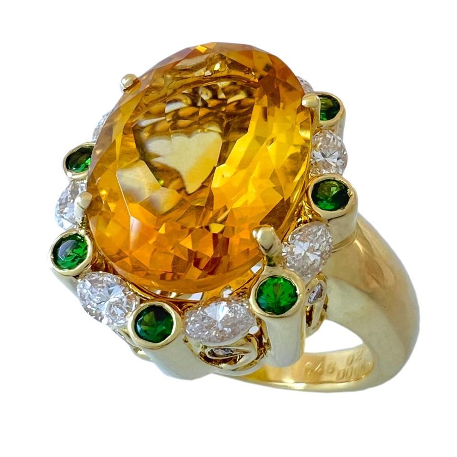 KARATI カラッチ 大粒 シトリン 6.46 ct ダイヤ グリーンガーネット K 18 YG 13号 リング 指輪
