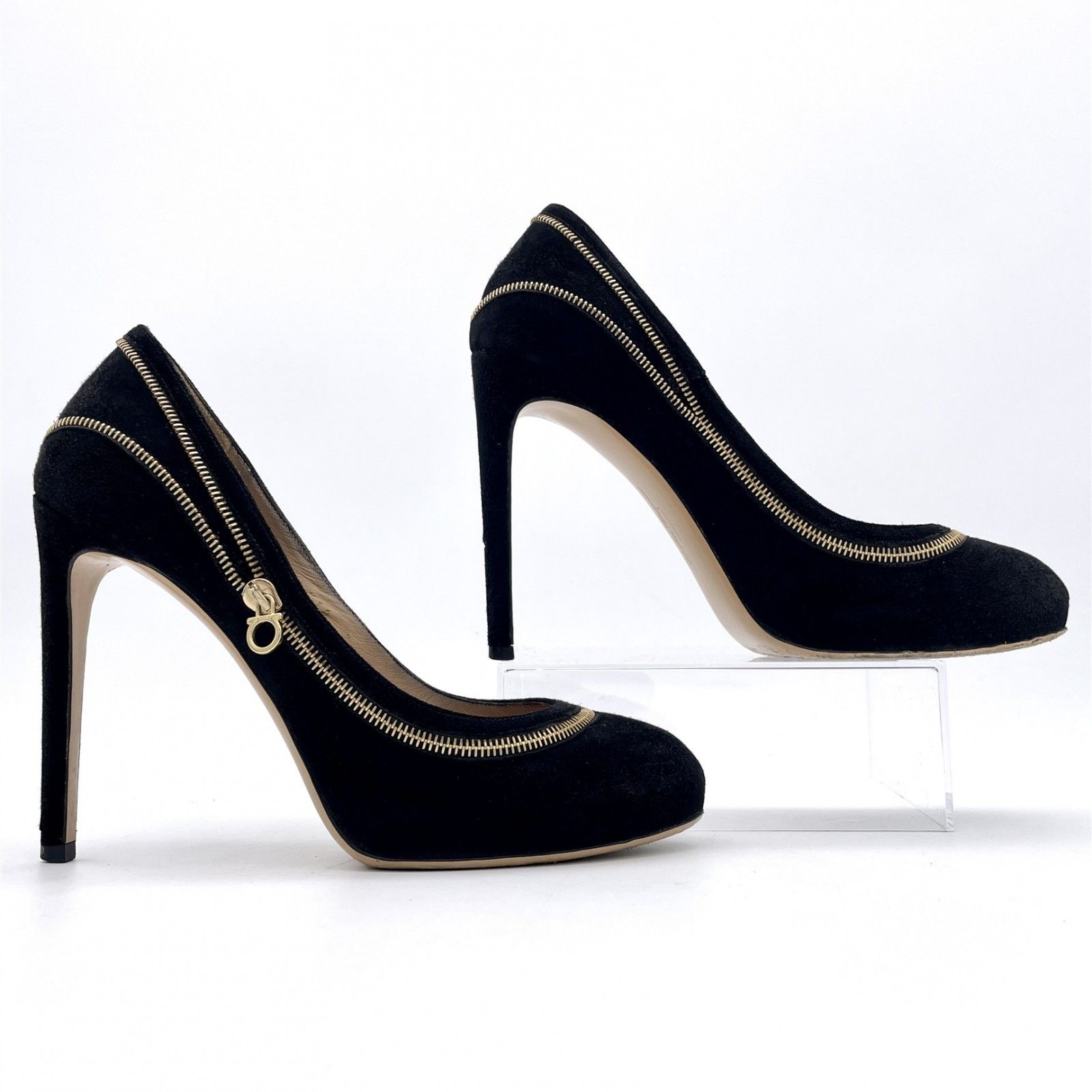 □希少□ Ferragamo ハイヒール スエード ファスナー ブラック 1700A