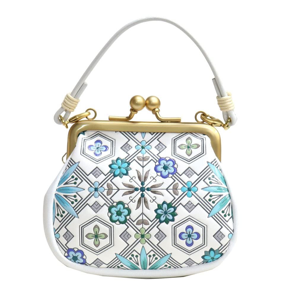 浅草文庫 友禅染 手紐付 がま口 コインケース 小銭入れ 花菱 はなびし 柄 江戸小紋 がまぐち ガマグチ 財布 文庫革 浅葱 あさぎ