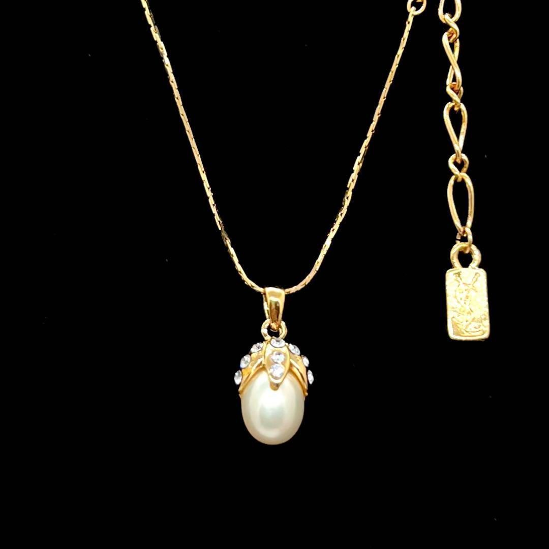 イヴサンローラン ネックレス パール ゴールド ラインストーン YSLロゴ